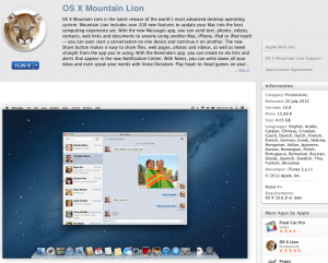 Apple OSX Mountain Lion is available on the Apple App store