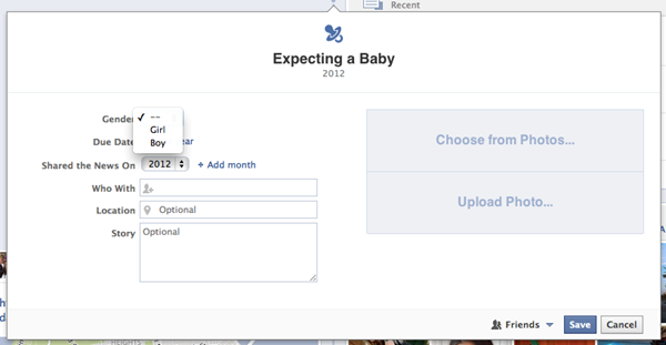 Facebook life event - Expecting A Baby