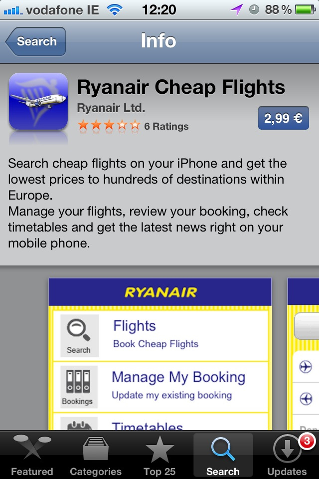 Ryanair want to charge €2.99 for their mobile app