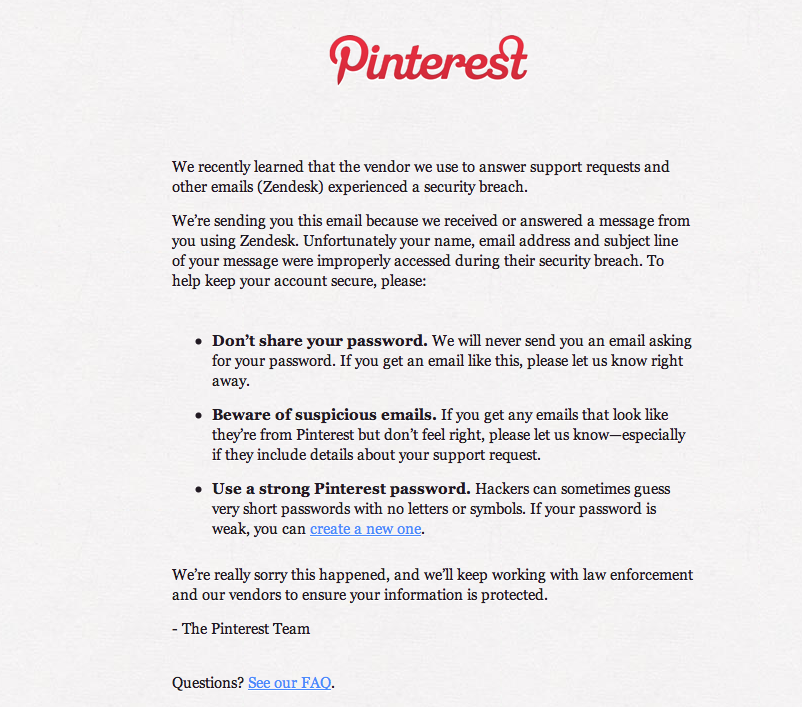Pinterest security email