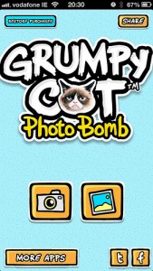 GrumpyBomb app welcome screen