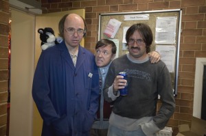 arl Pilkington (L), Ricky Gervais (C), and David Earl (R) in a scene from Netflix’s “Derek.” Photo credit: Netflix.