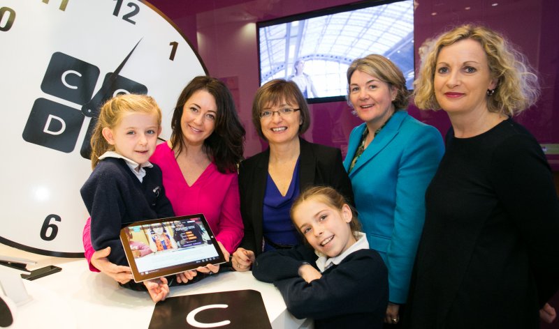 Pictured are Emily Sreenan Cassidy (7); Mary Moloney, CEO, CoderDojo Foundation; Cathriona Hallahan, Managing Director, Microsoft Ireland; Ava Sreenan Cassidy (9); Helen Raftery, CEO, Junior Achievement Ireland; and Orlaith McBride, Director of the Arts Council announcing the global Hour of Code event. Organised internationally by Code.org, Hour of Code will take  place on December 8th and, as a platinum supporter of the global initiative, Microsoft is taking a leading role in Ireland to help drive awareness of the campaign and to create as many opportunities as possible for people – young and old – to get a taste of coding.