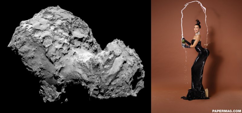 Left: Kim Kardashian. Right: Comet 67P. 