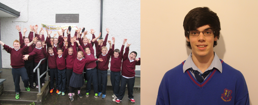 ReelLIFE SCIENCE 2014 Winners. Fifth and Sixth class students from Sooey NS, Co. Sligo on learning they won first prize (left). Julien Torrades, Leaving Certificate student in Summerhill College, Sligo (right).