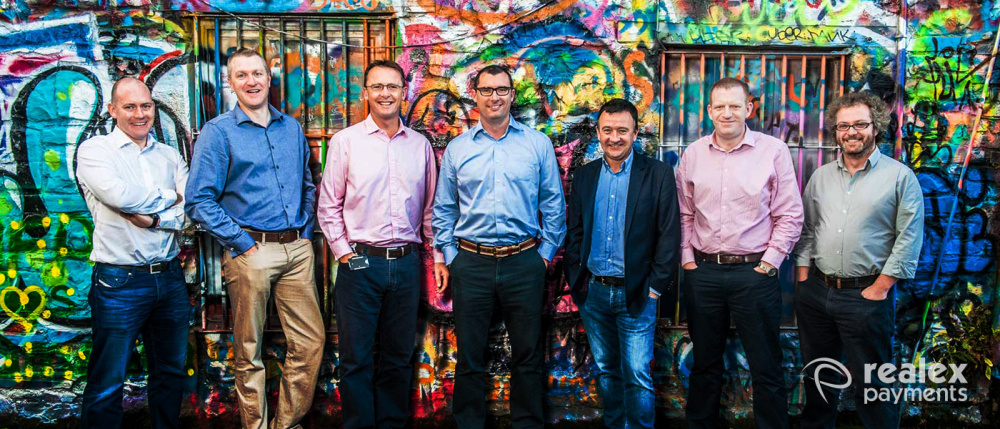 Realex Payments Management Team, from left: Paul Davey (CFO), Gary Conroy (COO), Andrew Yoakley (Head of Business Development), Morgan Hammersley (CIO), Colm Lyon (CEO & Founder), Ciarán Cassidy (Head of Product Management), Owen O'Byrne (Chief Product Architect)