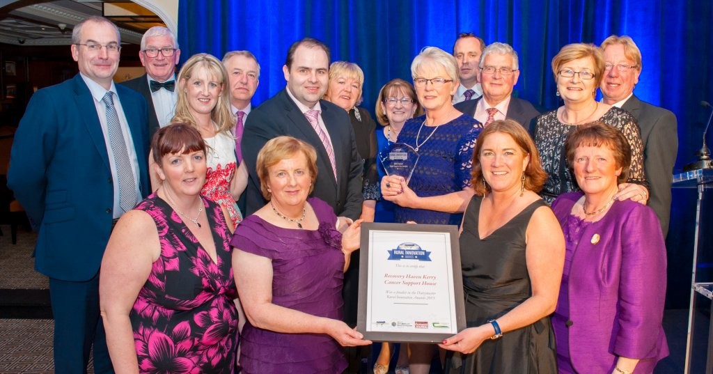 Recovery Haven, winners of the Overall  Award at the Dairymaster Rural Innovation Awards, with Dairymaster CEO Dr Edmond Harty