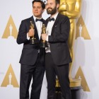 Shan Christopher Ogilvie and Benjamin Cleary pose backstage with the Oscar® for Best live action short film, for work on “Stutterer” during the live ABC Telecast of The 88th Oscars® at the Dolby® Theatre in Hollywood, CA on Sunday, February 28, 2016.