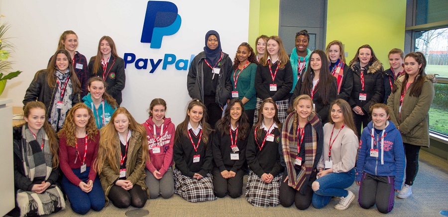 Pictured in PayPal's Ballycoolin office at the ‘Young Women in Technology' workshop are female transition year students from Luttrellstown Community College and Castleknock Community College