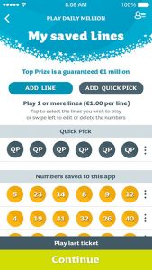 Screen capture of National Lottery App