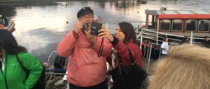 Selfie with the captain! Bloggers at Kenmare Pier, at TBEX Ireland, 2017.