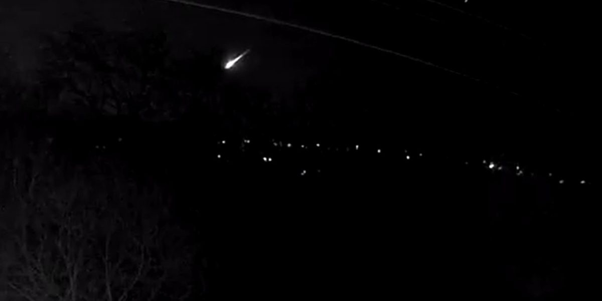 Screen grab from a video tkane with permission from the Twitter feed of @JillHemingway of a fireball that lit up the skies over the UK on Sunday night, which scientists have said is likely to have been a small asteroid entering the Earth's atmosphere.