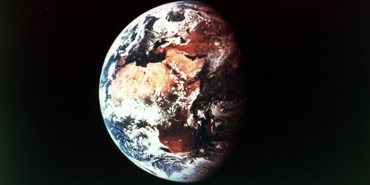 The planet Earth in orbit, viewed from Space.