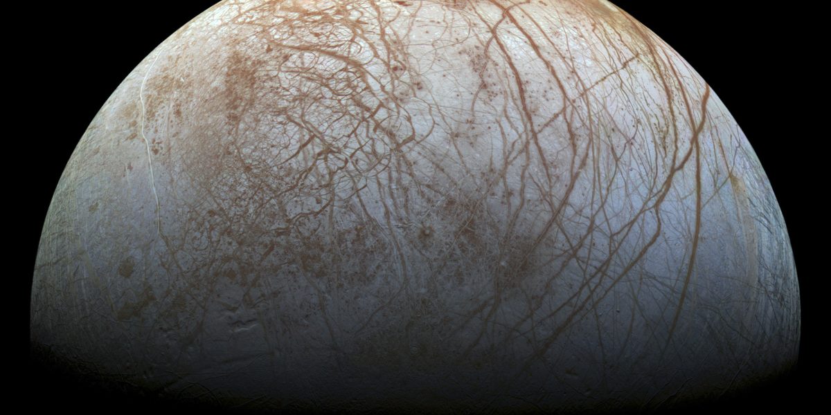 This image made available by NASA in 2014 shows Jupiter's icy moon Europa in a reprocessed color view, made from images captured by NASA's Galileo spacecraft in the late 1990s. NASA’s Juno spacecraft made the closest approach to Jupiter’s tantalizing, icy moon Europa in more than 20 years on Thursday, Sept. 29, 2022. (NASA/JPL-Caltech/SETI Institute via AP)