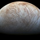 This image made available by NASA in 2014 shows Jupiter's icy moon Europa in a reprocessed color view, made from images captured by NASA's Galileo spacecraft in the late 1990s. NASA’s Juno spacecraft made the closest approach to Jupiter’s tantalizing, icy moon Europa in more than 20 years on Thursday, Sept. 29, 2022. (NASA/JPL-Caltech/SETI Institute via AP)