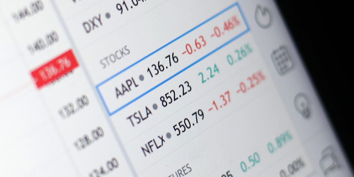 A general view of a stock market price of Apple (AAPL). Photo credit should read: Tim Goode/PA Wire.